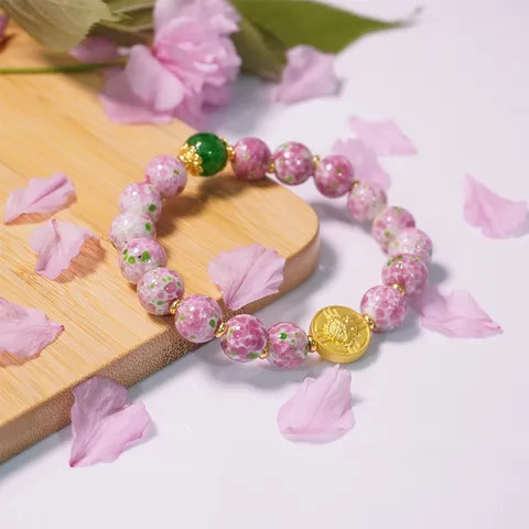 Vintage Liuli Glass Beaded Bracelet Couple Peach Blossom Hand Chain DIY Beaded Jewelry Gift For Men And Women