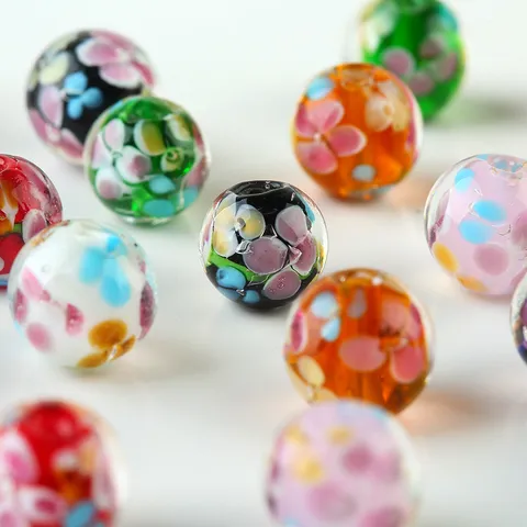 Handmade Glass Glazed Flower Petal Loose Beads DIY Jewelry Making Round Craft Beads For Bracelet Necklace