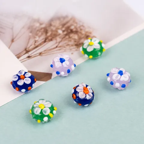 Handmade Glazed Glass Beads Colorful Floral Loose Beads DIY Bracelet Necklace Jewelry Making Craft Accessories