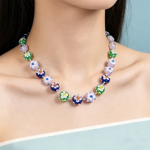 Handmade Glazed Glass Beads Colorful Floral Loose Beads DIY Bracelet Necklace Jewelry Making Craft Accessories