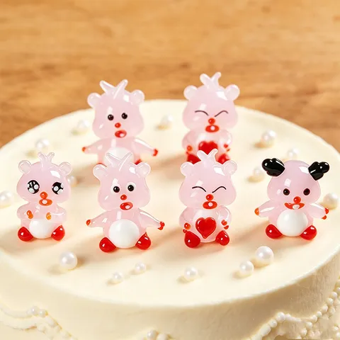Creative Cute Pink Cartoon Animal Glass Figurine Miniature Desktop Tabletop Ornament Glass Craft Home Decor Gift