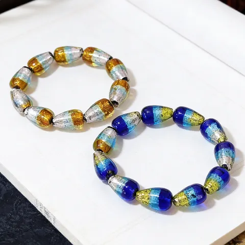 Luminous Gradient Silver Foil Water Drop Glass Bead Bracelet Handmade Vintage Glow In The Dark Charm Jewelry For Women Men