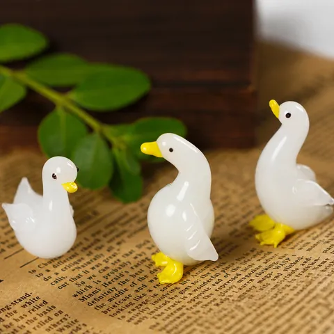 Handmade Glass White Goose Figurine Cute Animal Miniature Ornament Creative Craft For Office Desktop Home Decor