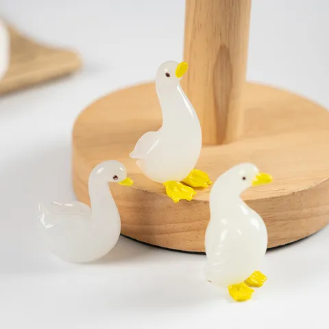 Handmade Glass White Goose Figurine Cute Animal Miniature Ornament Creative Craft For Office Desktop Home Decor