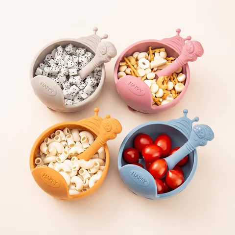 Baby Silicone Suction Bowl Cartoon Snail Shape Toddler Self Feeding Anti Drop Tableware Kids Training Bowl Kitchenware