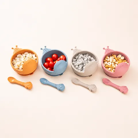 Baby Silicone Suction Bowl Cartoon Snail Shape Toddler Self Feeding Anti Drop Tableware Kids Training Bowl Kitchenware