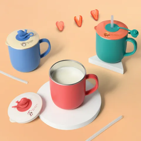 Children 316 Stainless Steel Water Cup Kindergarten Milk Mug With Straw Scale And Cute Whale Lid Portable Kids Drinkware
