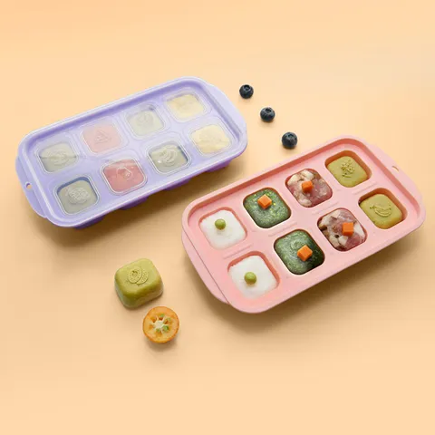 Silicone Ice Cube Tray With Clear Lid Fruit Relief Baby Food Storage Container Mold Flexible Kitchen Ice Making Tool