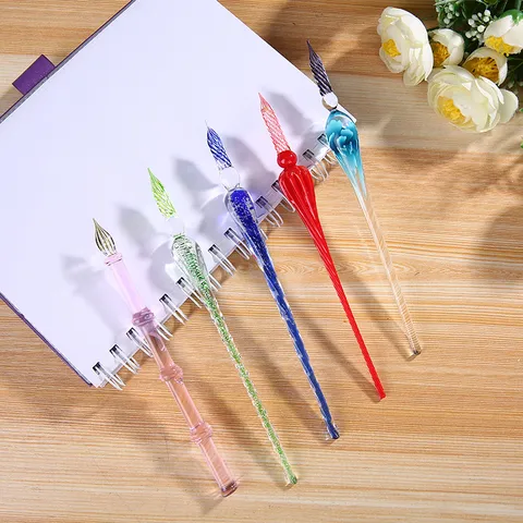 Handmade Crystal Glass Dip Pen Creative Art Calligraphy Writing Pen With Gift Box Glass Dip Pen Set For Student Gift