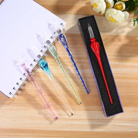 Handmade Crystal Glass Dip Pen Creative Art Calligraphy Writing Pen With Gift Box Glass Dip Pen Set For Student Gift