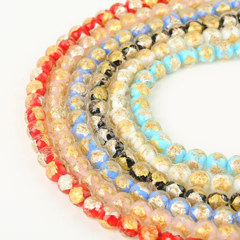 Half Gold Foil Half Silver Foil Luxury Glazed Glass Round Loose Beads DIY Handmade Jewelry Making Hairpin Earrings Accessories
