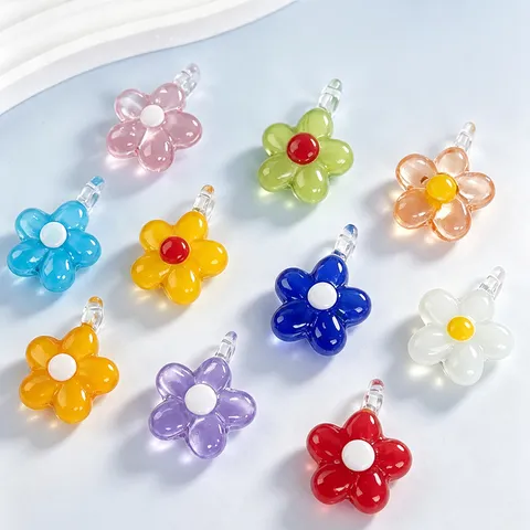 Colorful Glazed Glass Flower Pendant DIY Handmade Jewelry Accessories Charm Cute Floral Craft Material For Necklace