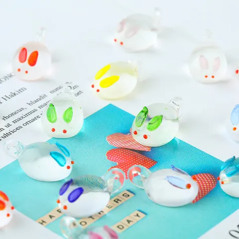Cute Glass Rabbit Charms Pendant DIY Handmade Jewelry Accessories Animal Glass Beads For Craft Making Supplies