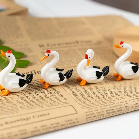 Glass Animal Ornaments Black Swan Miniature Figurine Cute Desktop Home Decor Hand Blown Craft Tabletop Decoration