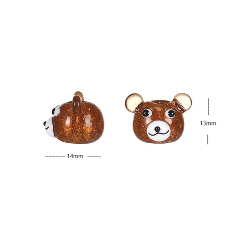 Handmade DIY Glass Beads Brown Bear Animal Loose Beads For Jewelry Making Necklace Bracelet Earrings Craft Accessories