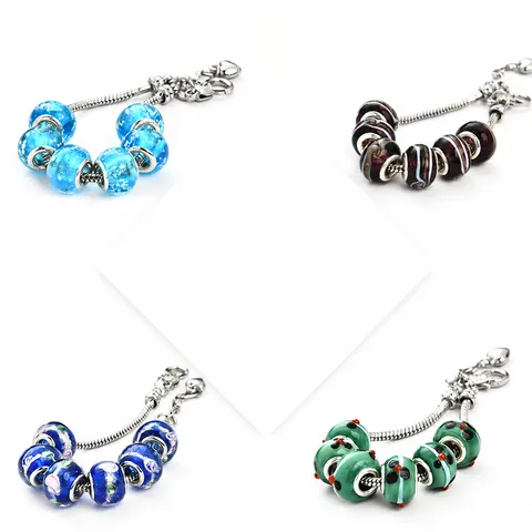 Handmade Glass Beads Crystal Snake Chain Bracelet Vintage Beaded Charm Jewelry Fashion Silver Plated Bracelet Gift For Women