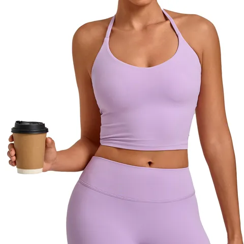 Women's Halter Neck Deep V Backless Sports Tank Top Tight Fitness Yoga Vest Sleeveless Pullover Top