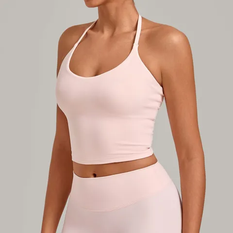 Women's Halter Neck Deep V Backless Sports Tank Top Tight Fitness Yoga Vest Sleeveless Pullover Top