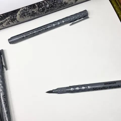 Metallic Brush Pen Silver Waterproof Calligraphy Marker Pen For Office School Drawing Art Writing Journaling