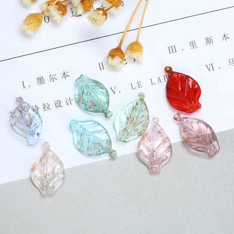 High End Colored Glaze Leaf DIY Handmade Accessories Gold Sand Glass Beads Hairpin Bracelet Necklace Decoration