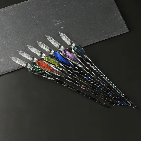 Glazen Dompelpen Sterrenhemel Kristal Vulpen Glitter Gekleurd Glas Kalligrafie Schrijver Cadeauset