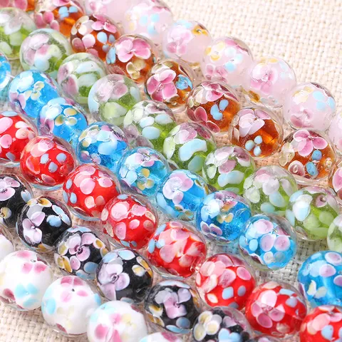 Handmade Glass Glazed Flower Petal Loose Beads DIY Jewelry Making Round Craft Beads For Bracelet Necklace