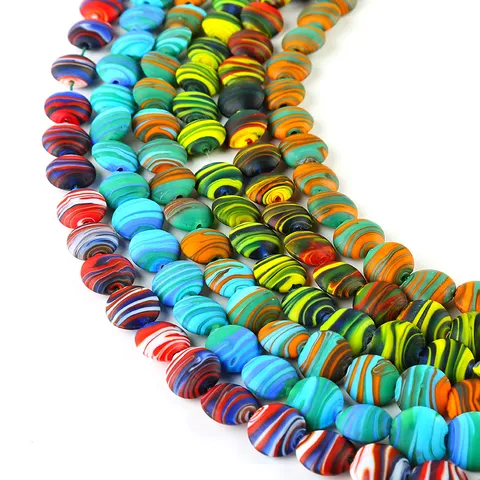 Frosted Glass Beads Mixed Silk Pattern Round Flat Beads For DIY Handmade Jewelry Making Bracelet Necklace Accessories