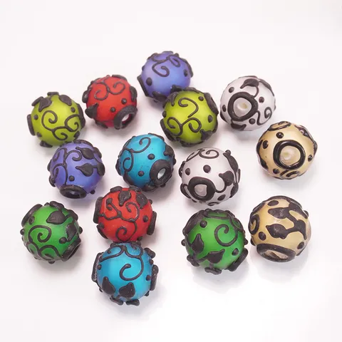 Retro Patterned Frosted Glass Beads Loose Beads For DIY Handmade Beading Jewelry Making Accessories Craft