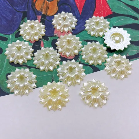 ABS Imitation Pearl Double Petal Flower Beads Flat Bottom Floral Charms For DIY Phone Case Hairpin Clothing Accessories Craft Making