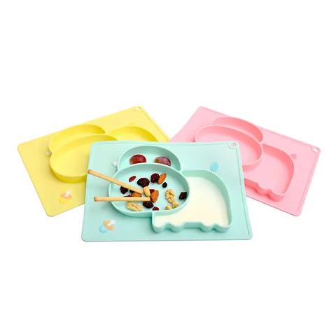 Food Grade Silicone Kids Divided Dinner Plate Cute Animal Shape One Piece Feeding Tableware Baby Toddler Dish