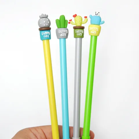 Creative Cactus Gel Pen Cute Cartoon Potted Plant Student Writing Pen Office Stationery Supplies Black Ink Rollerball