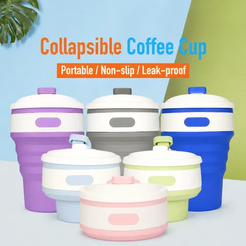 Portable Silicone Folding Coffee Cup Telescopic Travel Water Mug With Lid Heat Insulation Ring Outdoor Drinking Cup
