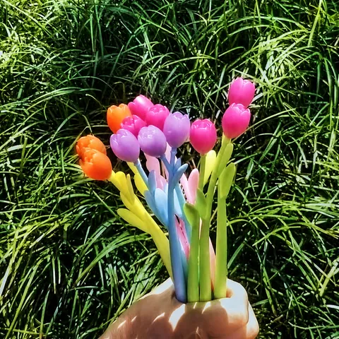Creatieve Tulp Gelpen Kleurveranderend Zacht Rubber Waterbasis Pen Fijne Punt Zwart Schattig Bloemen Schrijfwaren Voor Student Kantoor