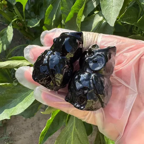 Natuurlijke Zwarte Obsidiaan Uil Figuur Handgesneden Kristallen Uil Standbeeld Healing Steen Ornament Dier Huis Kantoor Bureau Decor Cadeau