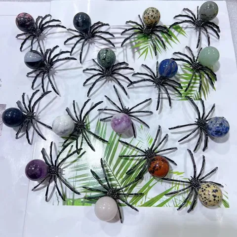 Alloy Natural Stone Crystal Gemstone Spider Ornaments Carved Spider Animal Figurine For Home Office Tabletop Decoration
