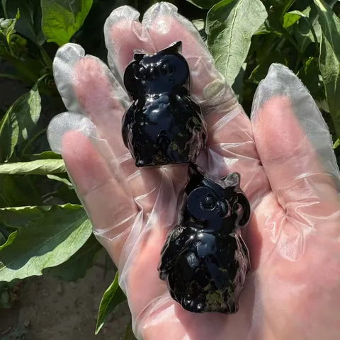 Natuurlijke Zwarte Obsidiaan Uil Figuur Handgesneden Kristallen Uil Standbeeld Healing Steen Ornament Dier Huis Kantoor Bureau Decor Cadeau