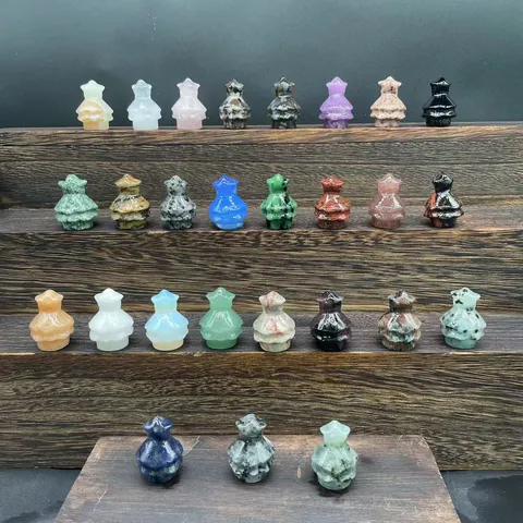 Hand Carved Natural Stone Mini Christmas Tree Statues Healing Crystal Gemstone Xmas Decor Table Ornament Gift
