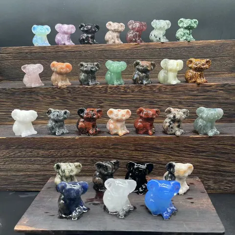 Natural Crystal Koala Statue Hand Carved Semi Precious Stone Animal Figurine Home Decor Office Desktop Ornament