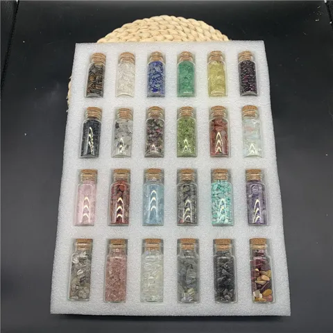 Natural Crystal Stone Wishing Bottles Healing Crystals Decorative Stones With Wooden Cork Glass Bottle For Home Decor Gift