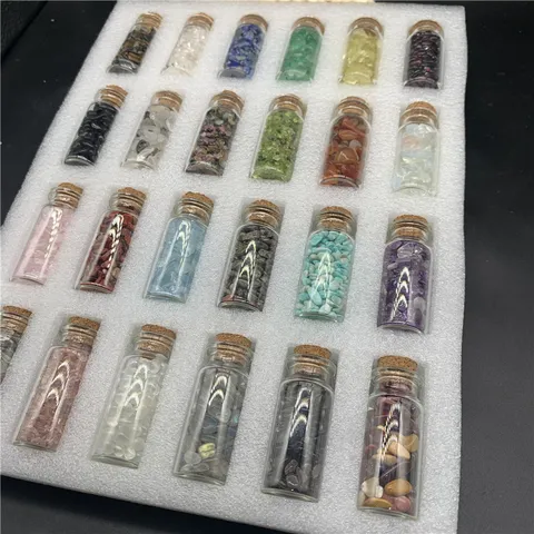 Natural Crystal Stone Wishing Bottles Healing Crystals Decorative Stones With Wooden Cork Glass Bottle For Home Decor Gift