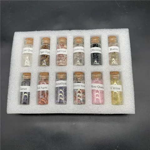 Natural Crystal Stone Wishing Bottles Mineral Specimen Collection Zodiac Healing Stones Assorted Gemstone For Kids Education Home Decor