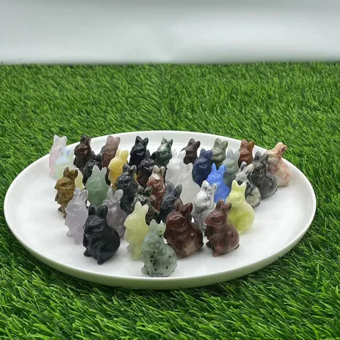 Natural Stone Crystal Rabbit Figurine Mini Animal Statues For Home Office Decor Healing Gemstone Rabbit Ornament Desktop Decoration Gift