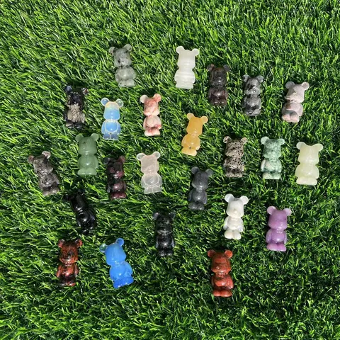 Natural Gemstone Bear Figurine Cute Crystal Mini Bear Carving Pocket Stone Animal Statue Tabletop Desktop Ornament Home Decor Gift