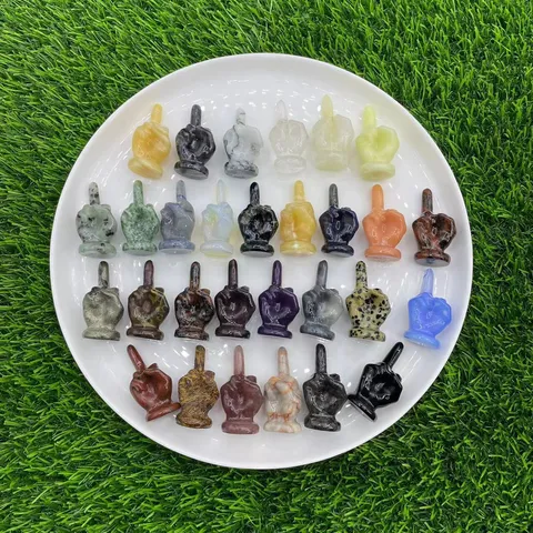 Natural Semi-Precious Stone Middle Finger Figurine Hand Gesture Carving Ornament Creative Gemstone Desktop Decoration Novelty Gift