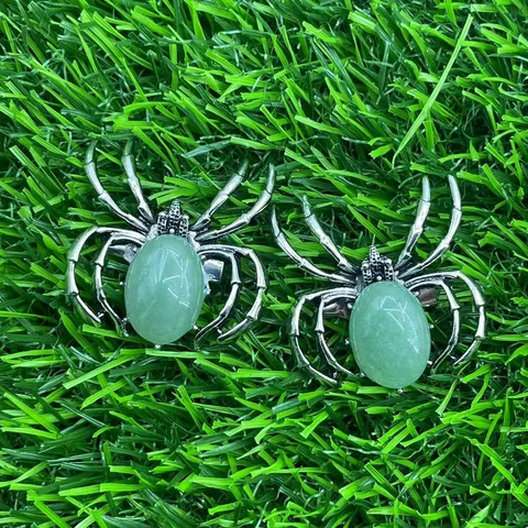 Natural Gemstone Spider Brooch Pendant Dual Use Vintage Gothic Style Alloy Inlaid Crystal Quartz Amethyst Tiger Eye Animal Insect Jewelry For Halloween Gift
