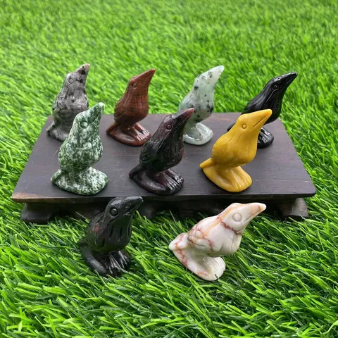 Natural Gemstone Raven Bird Carving Crystal Crow Statue Hand Polished Animal Figurine Mini Stone Bird Sculpture For Home Office Decor