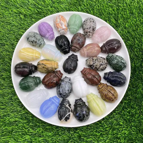 Natural Gemstone Carved Ladybug Figurine Rose Quartz White Crystal Animal Ornament Hand Polished Healing Stone Home Desk Decor Gift