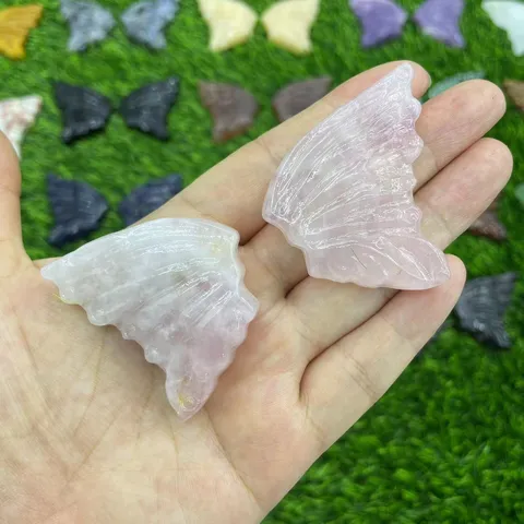 Natural Crystal Semi Precious Stone Hand Carved Butterfly Wings Figurine Set Polished Healing Quartz Craft For Home Office Desk Decoration