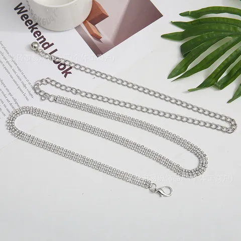 Women Fashion Metal Waist Chain Sweet Rhinestone Inlaid Waistband Sparkling Body Chain Daily Decorative Belt Jewelry