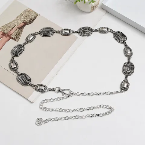 Cadena de Cintura de Metal Vintage Accesorio de Vestido Étnico Calado Tallado Multisección Pretina Cadena de Cuerpo de Moda para Mujeres